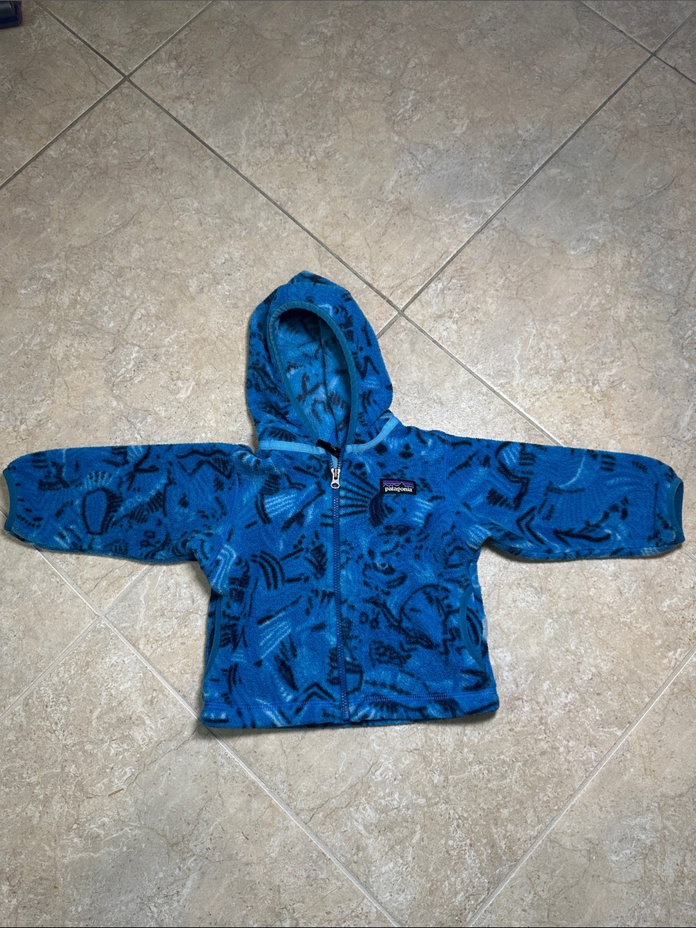 Patagonia Blue Patterned Hooded Fleece Jacket - Kids